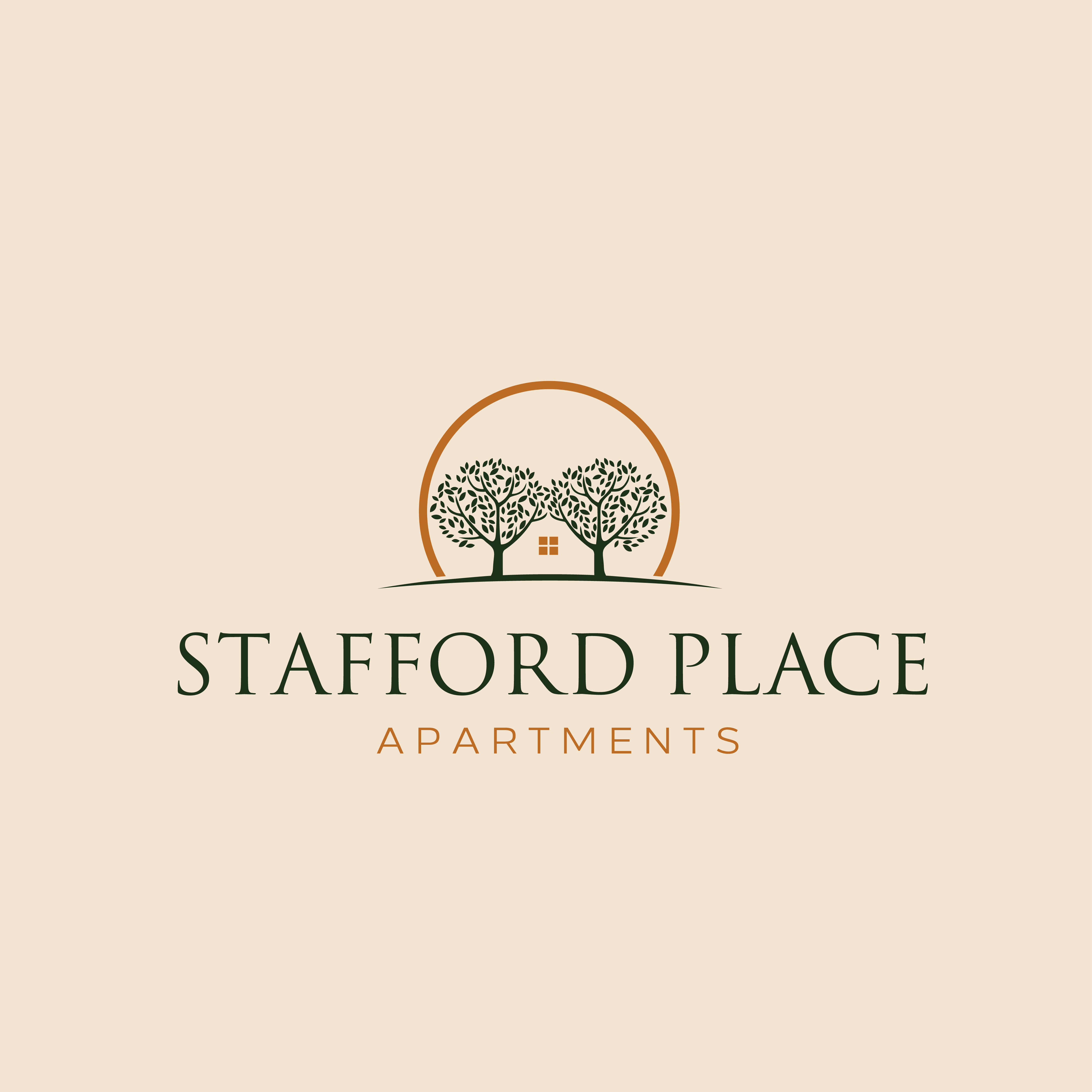a logo for a tenants apartment building with a tree